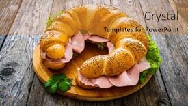  Presentation with lettuce - PPT theme consisting of big-sandwich-with-mortadella background and a gold colored foreground