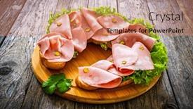  Presentation with lettuce - Presentation theme with big-sandwich-with-mortadella background and a coral colored foreground