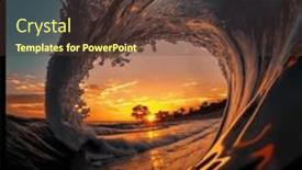  Presentation with sea sun - Presentation featuring big-sea-wave background and a tawny brown colored foreground