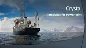  Presentation with antarctic - Presentation design enhanced with big ship in antarctic waters background and a ocean colored foreground