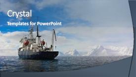  Presentation with antarctic - PPT layouts consisting of big ship in antarctic waters background and a teal colored foreground