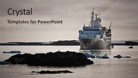  Presentation with antarctic - Beautiful slides featuring big ship in antarctic waters backdrop and a light gray colored foreground