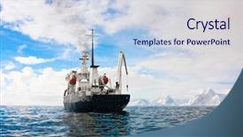  Presentation with antarctic - PPT layouts enhanced with big ship in antarctic waters background and a light blue colored foreground