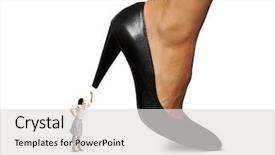 Presentation with angry - Beautiful slide set featuring big shoes - angry woman showing fist backdrop and a  colored foreground