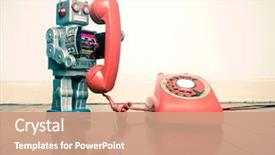  Presentation with robot toy - PPT theme featuring big silver robot toy background and a coral colored foreground