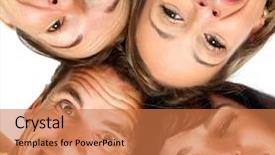  Presentation with people - Colorful PPT theme enhanced with big smile - happy people isolated over white backdrop and a coral colored foreground