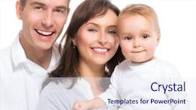  Presentation with portrait happy family smiling - PPT layouts having big smile - happy smiling family portrait isolated background and a sky blue colored foreground