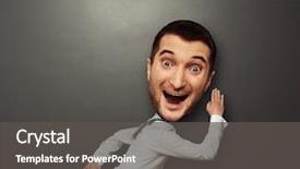  Presentation with running - PPT theme having big smile - running large-headed man over dark background and a dark gray colored foreground