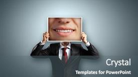  Presentation with photo of armed men - Colorful presentation theme enhanced with big smile - unrecognizable businessman holding photo backdrop and a  colored foreground