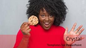  Presentation with chocolate chip - Presentation theme consisting of big smile and raised hand background and a red colored foreground