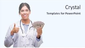  Presentation with doctor helps to get out of bed an elderly woman - Beautiful theme featuring big smile doing ok sign backdrop and a white colored foreground
