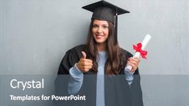  Presentation with fingers - Cool new slide deck with signing ceremony - young brunette woman over grunge backdrop and a gray colored foreground