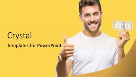  Presentation with golden dollar sign - Amazing slides having big smile doing ok sign backdrop and a yellow colored foreground