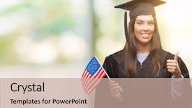  Presentation with america flag - Cool new presentation theme with latin american flags - young hispanic woman wearing graduated backdrop and a coral colored foreground