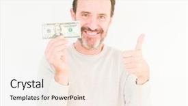  Presentation with golden dollar sign - Slides consisting of big smile doing ok sign background and a sky blue colored foreground