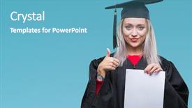  Presentation with fingers - Beautiful PPT theme featuring signing ceremony - young blonde woman wearing graduate backdrop and a teal colored foreground