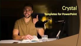  Presentation with young college student diagnosis of chlamydia - Slides featuring student man studying at night background and a wine colored foreground