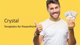  Presentation with multiracial team of young doctors stacking hands - Slide deck with big smile doing ok sign background and a yellow colored foreground