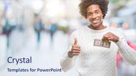  Presentation with dollar sign - Audience pleasing slides consisting of big smile doing ok sign backdrop and a sky blue colored foreground