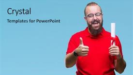  Presentation with ceremony - Slide deck featuring signing ceremony - young hipster man wearing glasses background and a  colored foreground