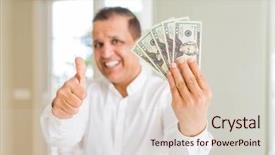  Presentation with lavendar bunch - Amazing PPT theme having big smile doing ok sign backdrop and a lemonade colored foreground