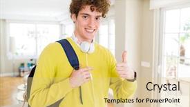  Presentation with headphones - Cool new presentation theme with young student man wearing headphones backdrop and a  colored foreground