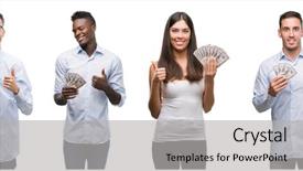  Presentation with team group - Theme having big smile doing ok sign background and a light gray colored foreground
