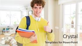  Presentation with young man wearing a hat - Slide set enhanced with young student man wearing headphones background and a  colored foreground