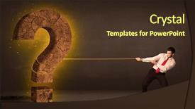  Presentation with finance question - Slide deck consisting of big solid question mark background and a tawny brown colored foreground