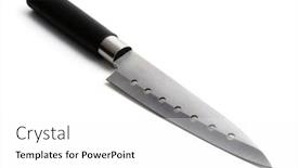  Presentation with stainless steel - Slides having big stainless steel kitchen knife isolated on white background and a white colored foreground