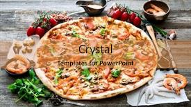  Presentation with rustic wood wooden frame - Amazing presentation design having big tasty pizza with seafood backdrop and a gold colored foreground