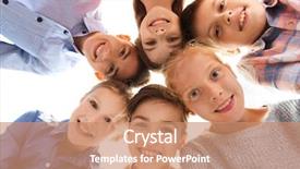  Presentation with childhood - Colorful PPT layouts enhanced with big team advertising - childhood fashion friendship and people backdrop and a coral colored foreground