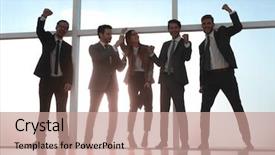  Presentation with team group - Cool new slides with big team advertising - group of people with great backdrop and a coral colored foreground