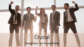  Presentation with team group - Slides having big team advertising - group of people with great background and a coral colored foreground