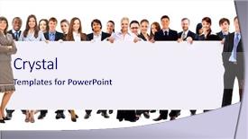  Presentation with young business people - Colorful PPT theme enhanced with big team advertising - large group of young smiling backdrop and a sky blue colored foreground