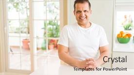  Presentation with home security camera - Cool new theme with big teeth senior smiles - middle age man smiling confident backdrop and a  colored foreground