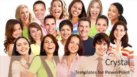  Presentation with people - Presentation theme with big teeth smiles - happy smiling people over white background and a  colored foreground