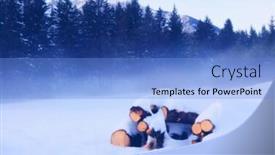 Presentation with snow day - Audience pleasing theme consisting of big trunk cover with snow in foggy day backdrop and a light blue colored foreground