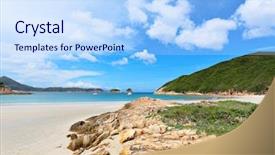  Presentation with hong kon - Colorful slides enhanced with big wave bay in hong backdrop and a light blue colored foreground