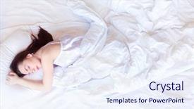  Presentation with young sing woman singing young - PPT theme having big white bed top view background and a sky blue colored foreground