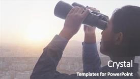  Presentation with double exposure of business people - PPT theme featuring bigger - double exposure of young businesswoman background and a dark gray colored foreground