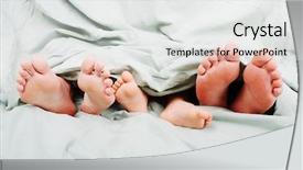  Presentation with displaying a happy mother cudd - PPT theme featuring bigger - happy family in bed father background and a white colored foreground