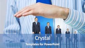  Presentation with business partner people joining hand - Slide set featuring bigger - male hand protecting business people background and a teal colored foreground