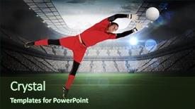  Presentation with football lights - Audience pleasing PPT theme consisting of bigleap - fit goal keeper jumping up backdrop and a tawny brown colored foreground