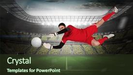  Presentation with football lights - Cool new slide deck with bigleap - fit goal keeper jumping up backdrop and a tawny brown colored foreground