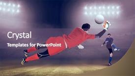  Presentation with football blue - PPT theme consisting of bigleap - fit goal keeper jumping up background and a gray colored foreground