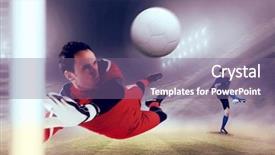  Presentation with football stadium - PPT theme consisting of bigleap - fit goal keeper jumping up background and a violet colored foreground
