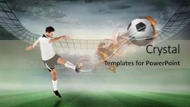  Presentation with football play diagram - Cool new slide set with bigleap - football player in white kicking backdrop and a mint green colored foreground