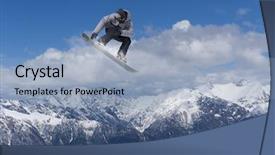  Presentation with diversity groups jumping up in the air - Theme having bigleap - snowboarder jumps in snow park background and a  colored foreground