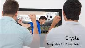  Presentation with two men on a judo - Colorful slide set enhanced with bigleap - two excited men cheering while backdrop and a light gray colored foreground
